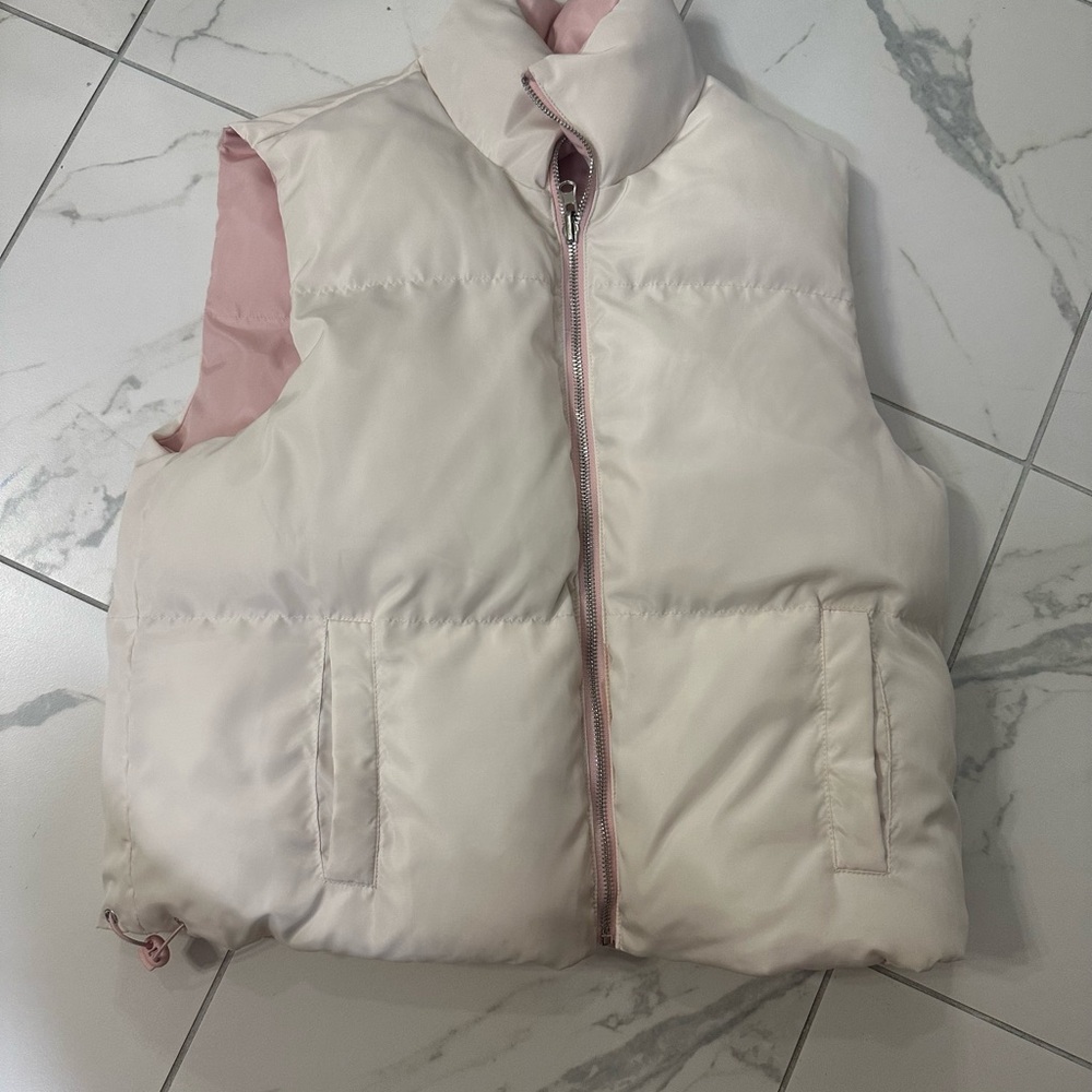 Kohl's Women's Cream Puffer Vest with Pink Lining